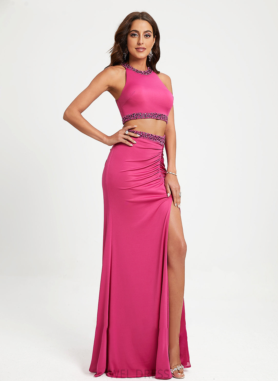 Neck Beading Jersey Prom Dresses Phoebe Sheath/Column Scoop Sequins With Floor-Length