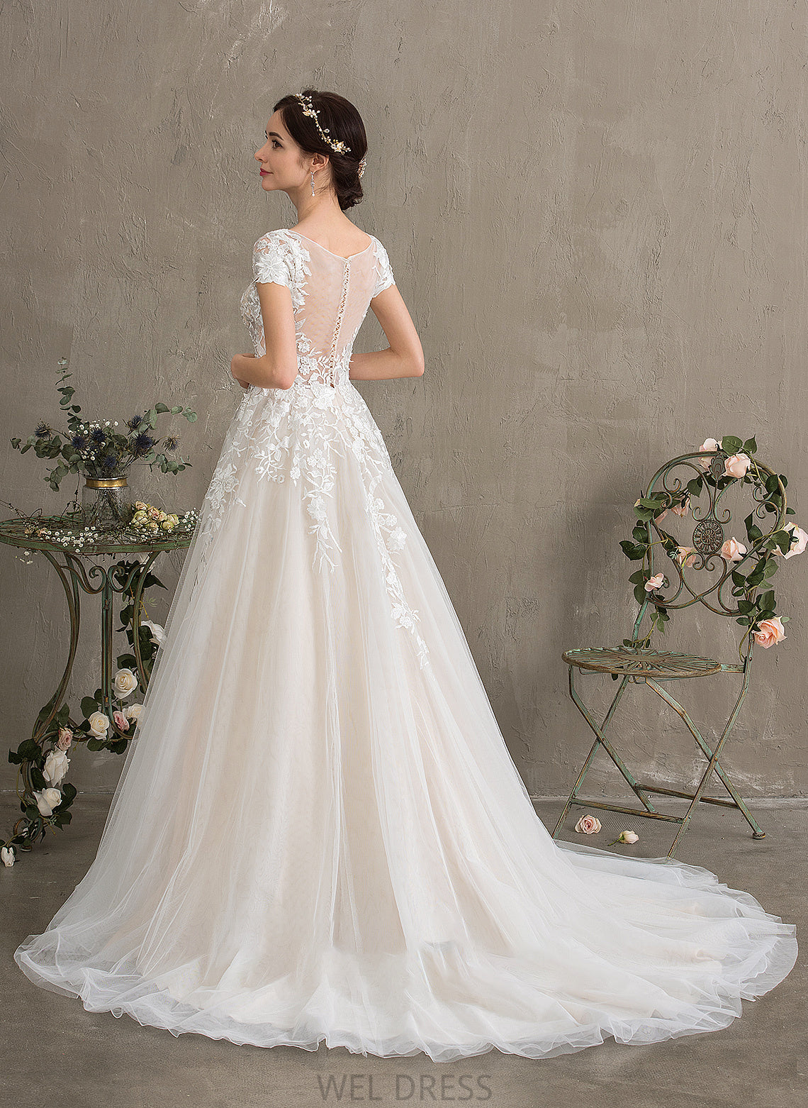 Train Wedding Wedding Dresses Tulle Ball-Gown/Princess Court Parker Illusion Dress