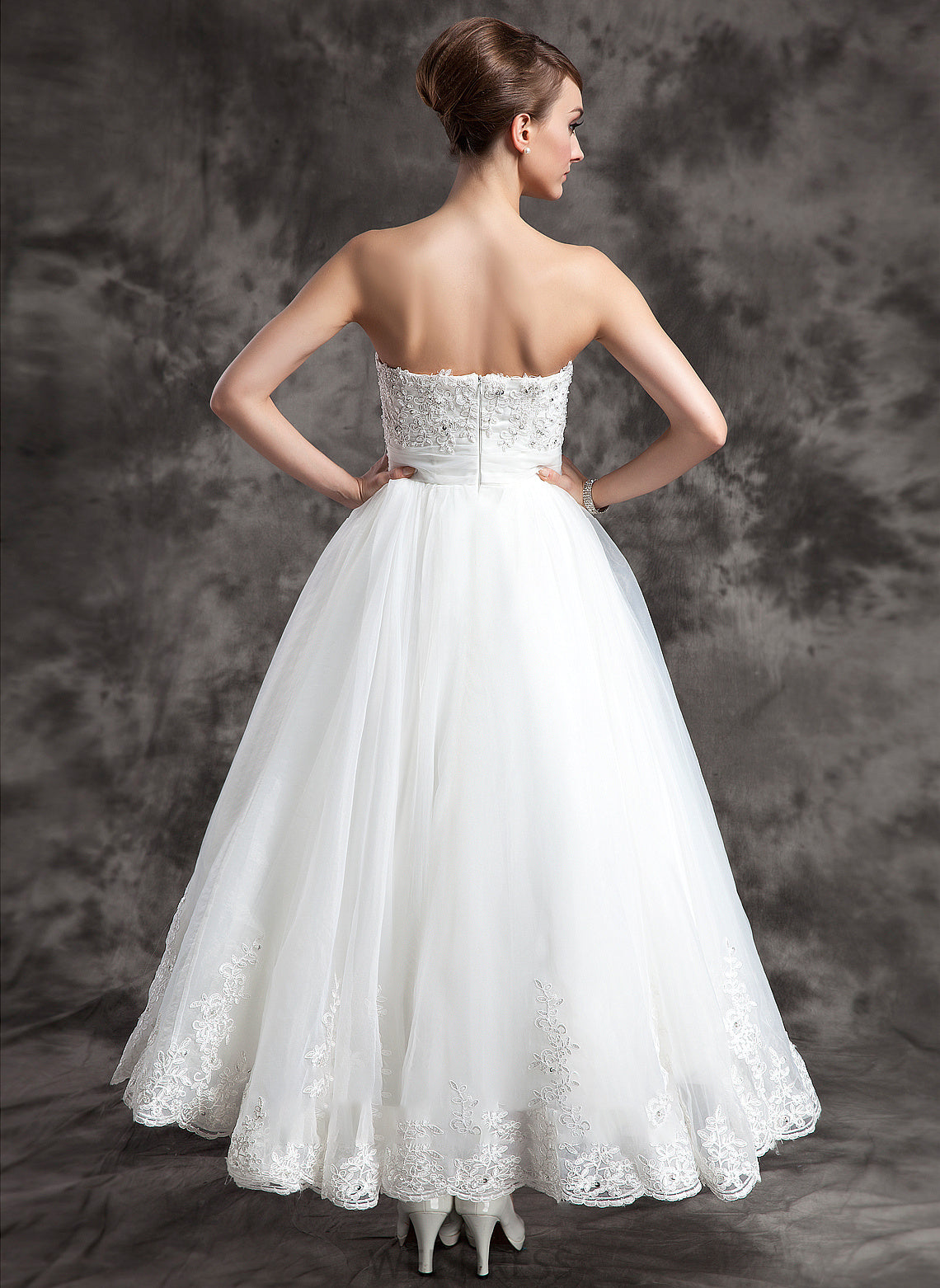 Strapless Ball-Gown/Princess Wedding With Organza Ankle-Length Wedding Dresses Lace Beading Jenna Dress Satin