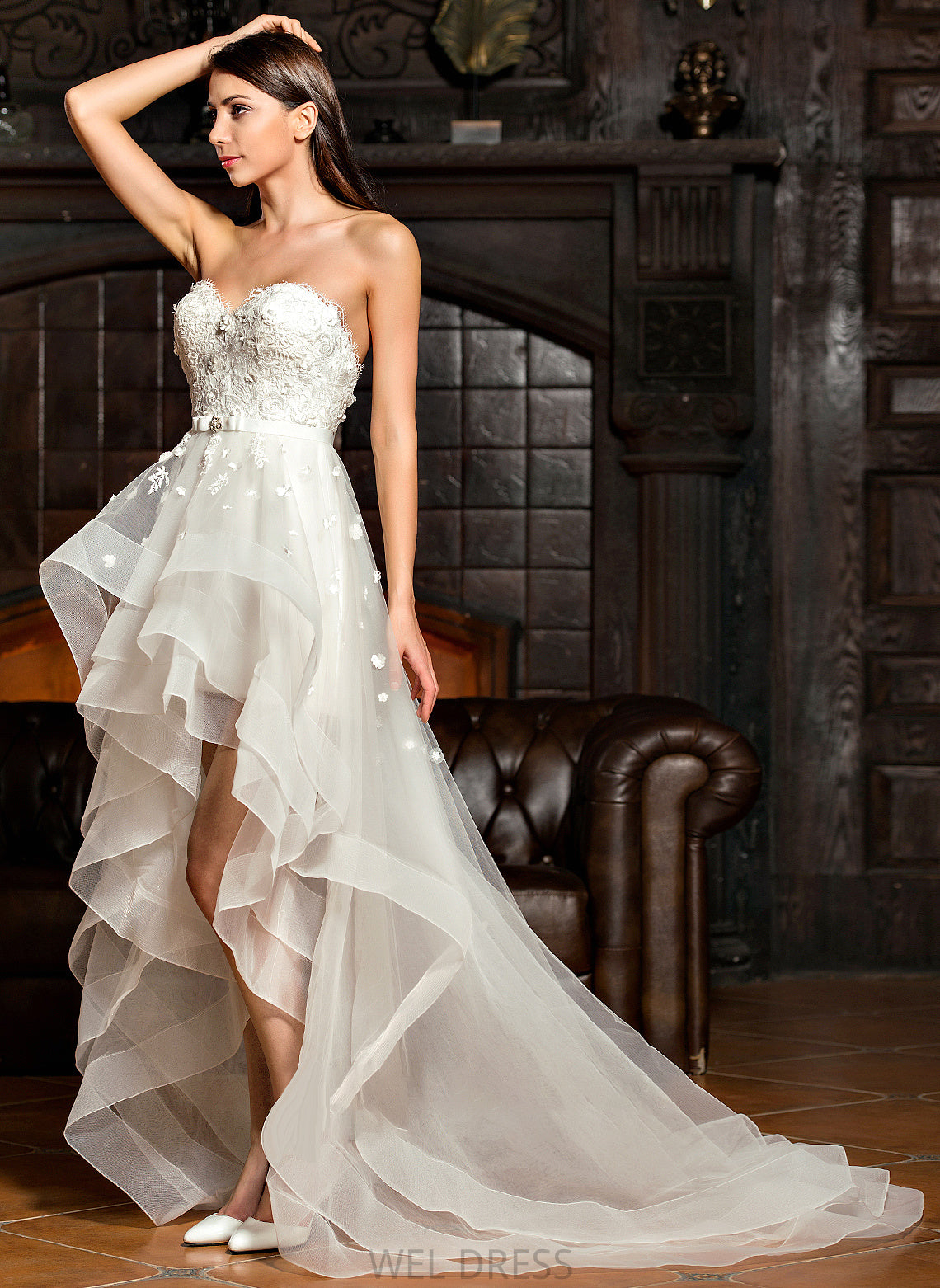 Tulle Wedding Dress With Sweetheart A-Line Kathy Bow(s) Beading Wedding Dresses Asymmetrical
