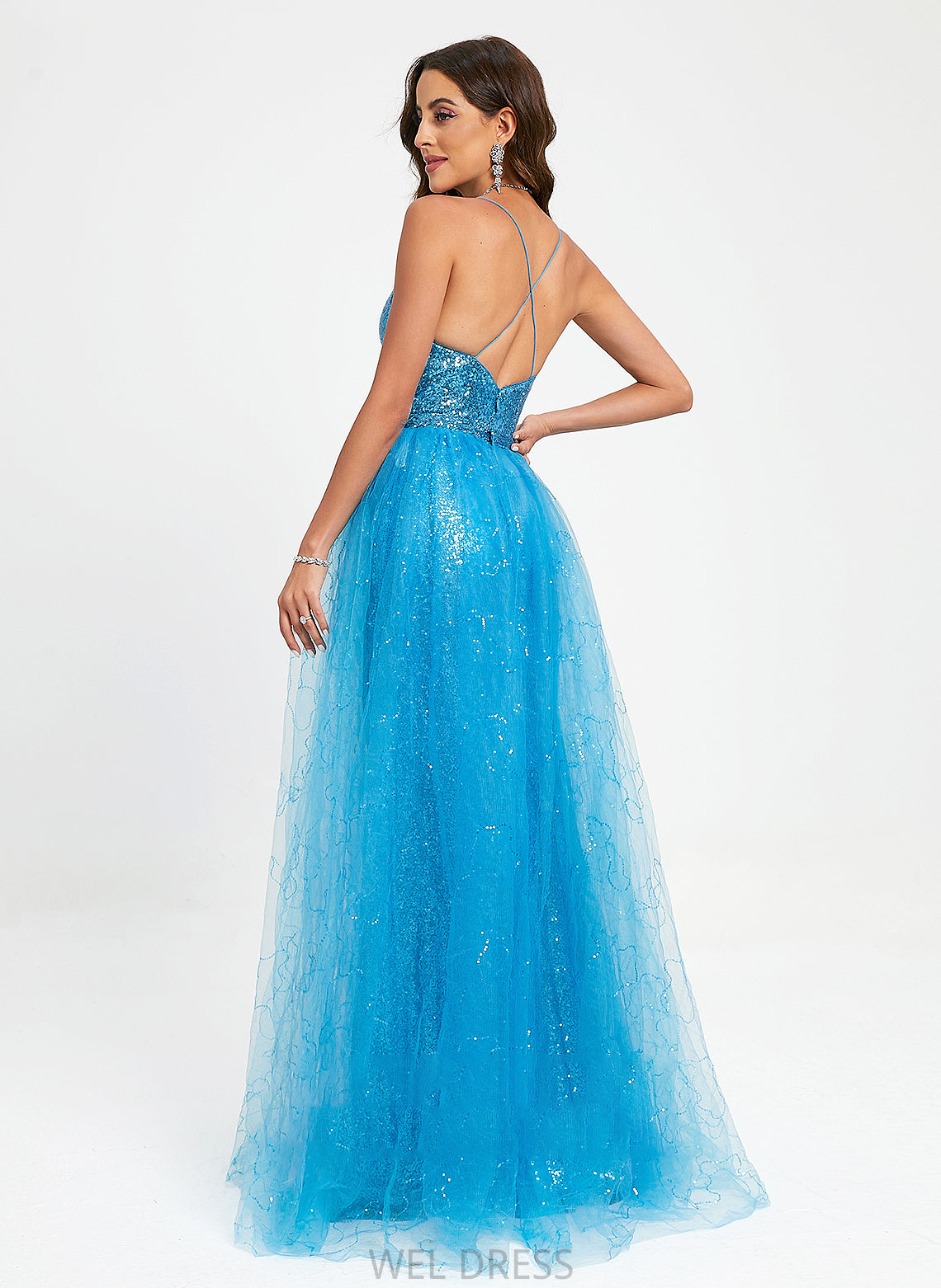 Floor-Length Tulle With Sequins Prom Dresses Charity V-neck Ball-Gown/Princess