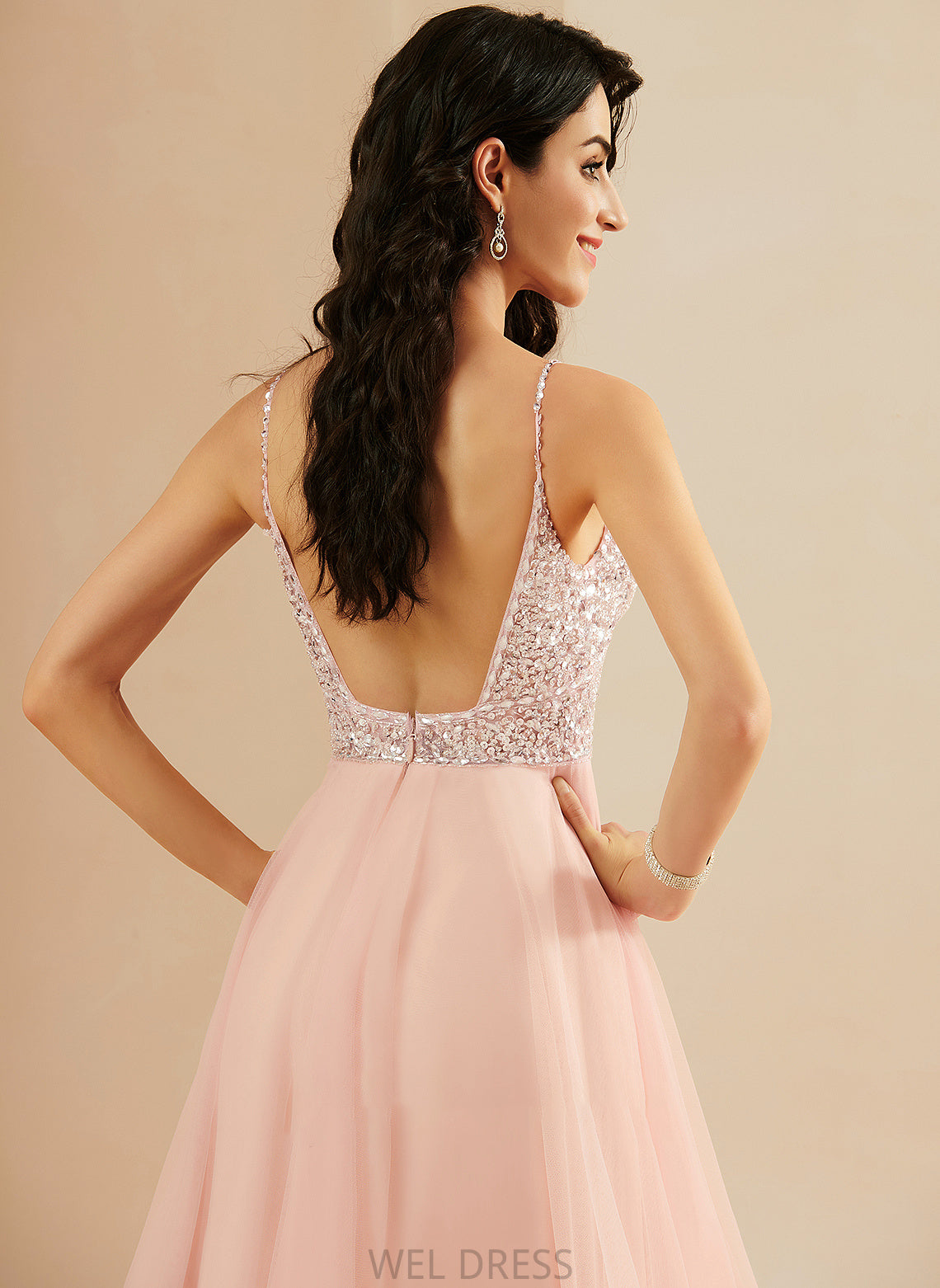 With Margaret Tulle Beading V-neck Floor-Length A-Line Prom Dresses Sequins