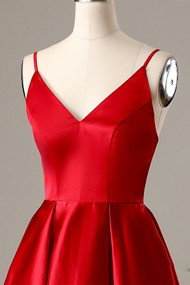 A-Line Spaghetti Straps Sophie Homecoming Dresses Short Red with Pockets