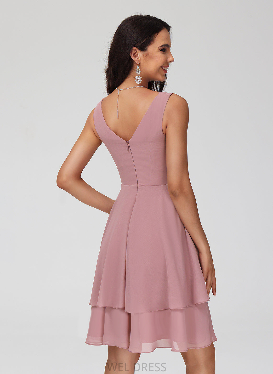 Short/Mini V-neck Kristen Chiffon Homecoming Dresses Ruffle Dress Homecoming With A-Line