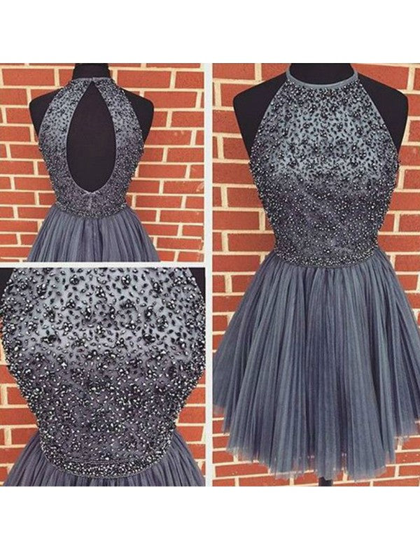 A-Line/Princess Sleeveless Scoop Homecoming Dresses Beading Tulle Short/Mini Izabella Dresses